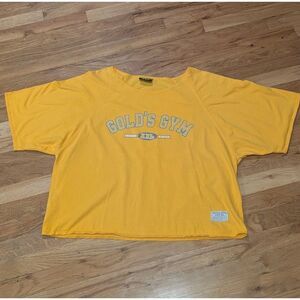 Vintage Gold’s Gym Cropped T-Shirt Men’s L Yellow Y2K Training Center Cutoff...